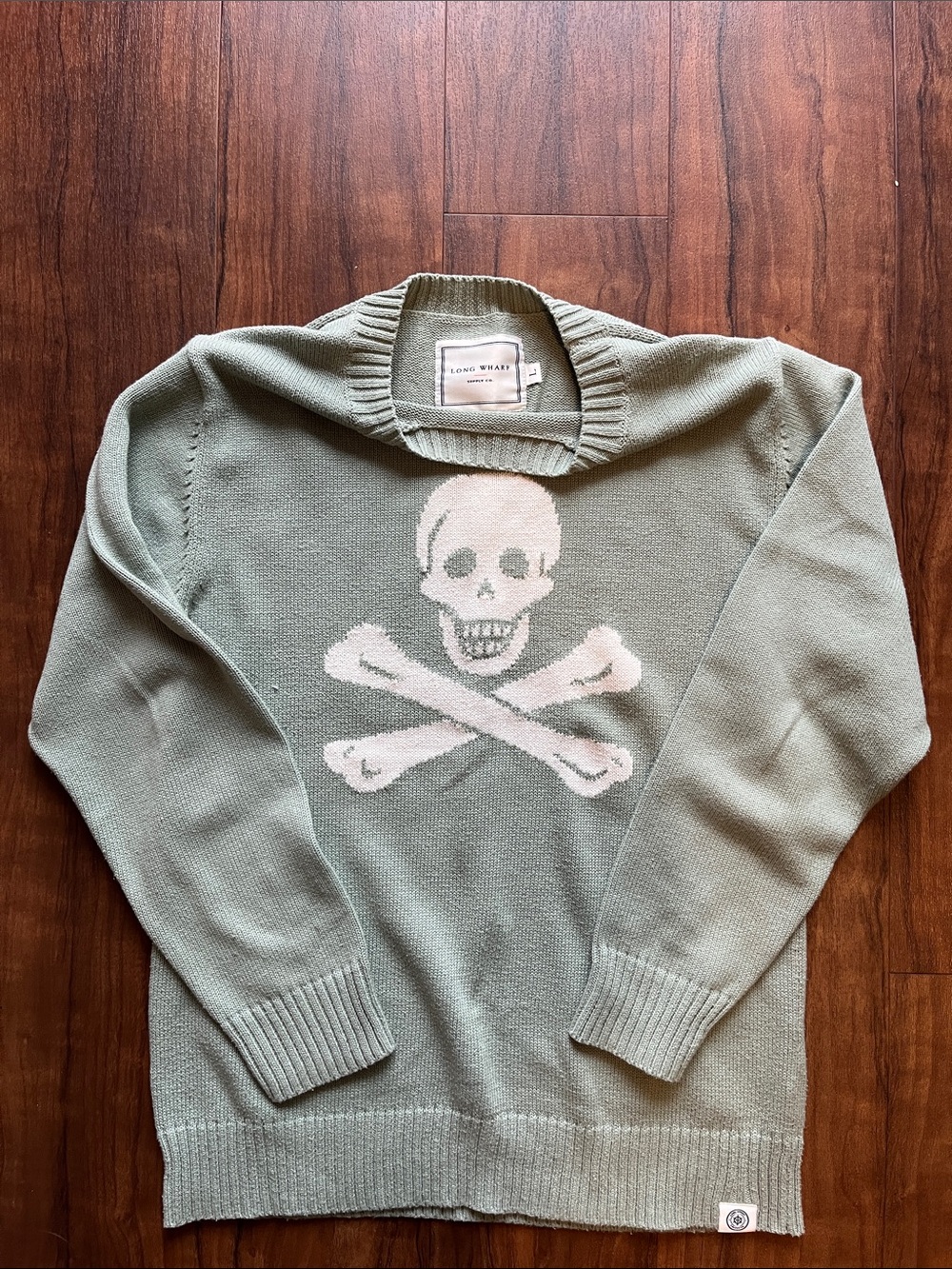 LONG WHARF WOMENS Mint Green Skull Crewneck Sweater